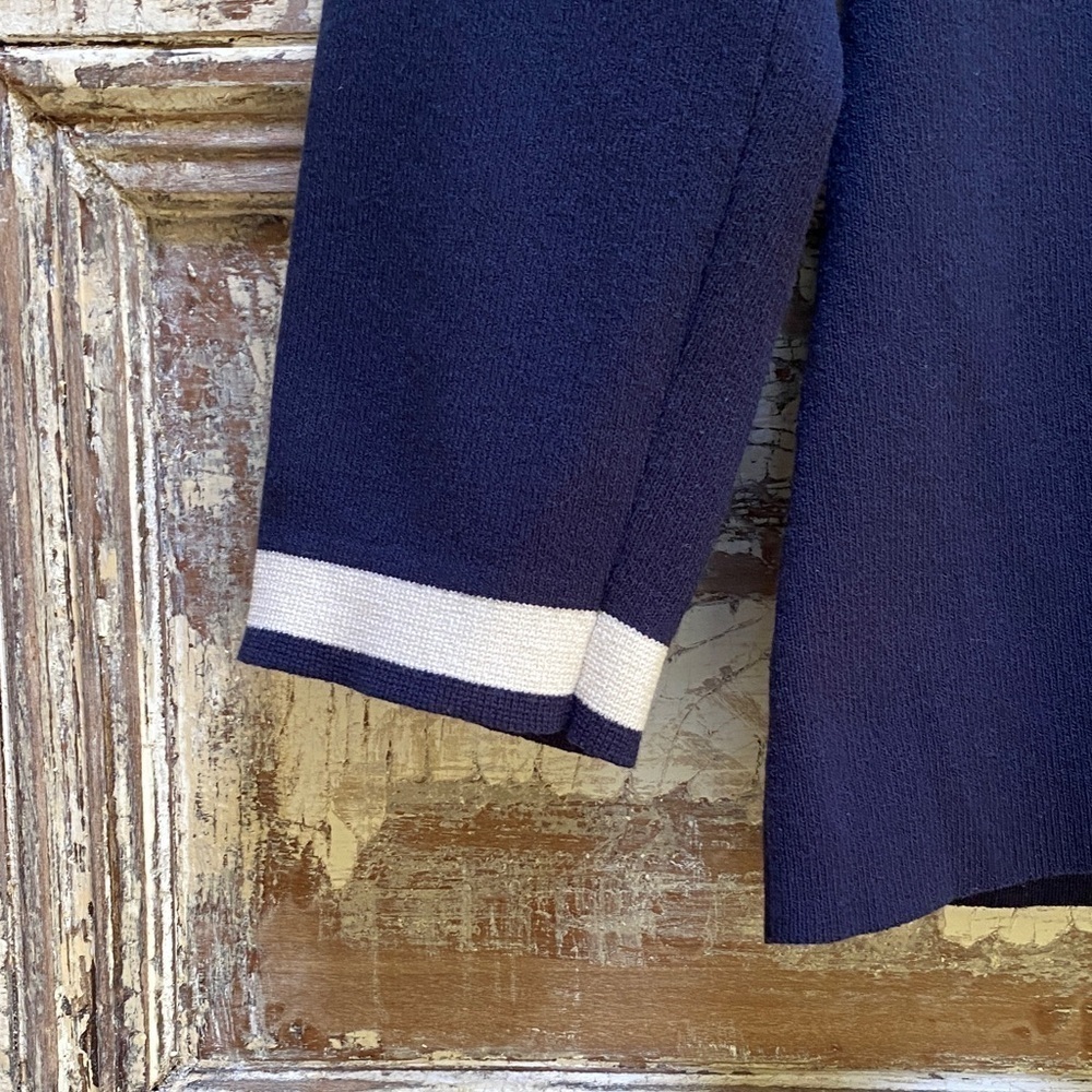 Jacqueline Kennedy Vintage Blue Knit Cardigan White Trim, 3/4 Sleeves, Size S - Picture 2 of 6